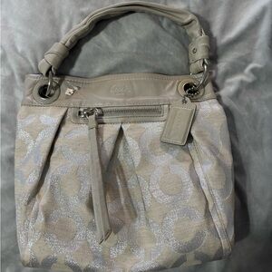 Coach Tan and Silver Shoulder Bag